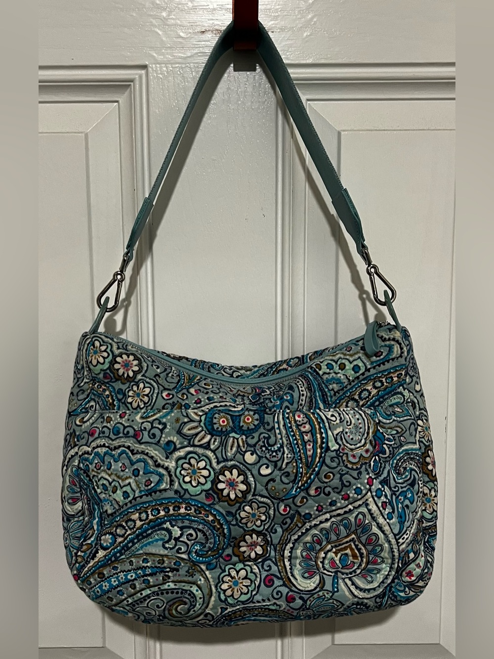 Vera Bradley Carson Shoulder Bag Quilted Daisy Dot Paisley (Retired) Blue Pink - Picture 4 of 16
